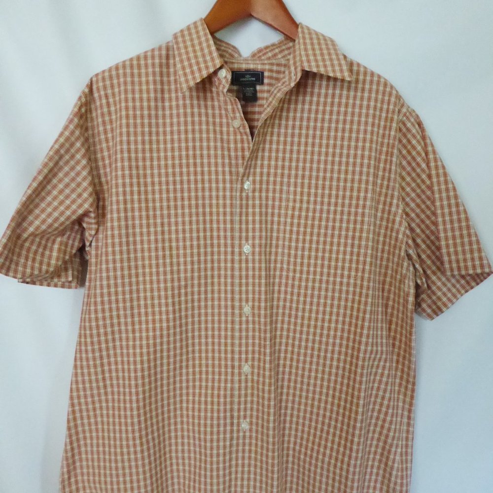 DOCKERS BRAND MENS BURNT ORANGE RED CHECKERED PRINT SHIRT (PRE-OWNED) LARGE